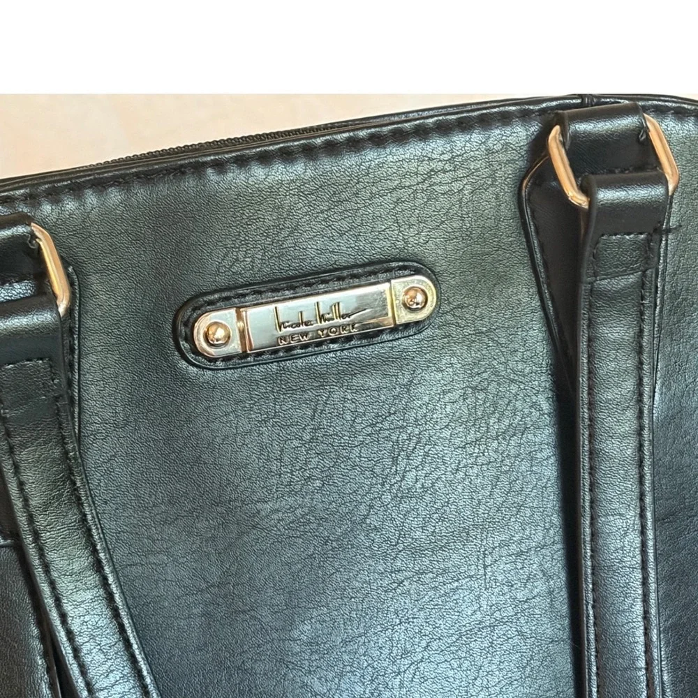 Nicole Miller New York Black Dome Satchel Crossbody Bag Silver Hardware Mens